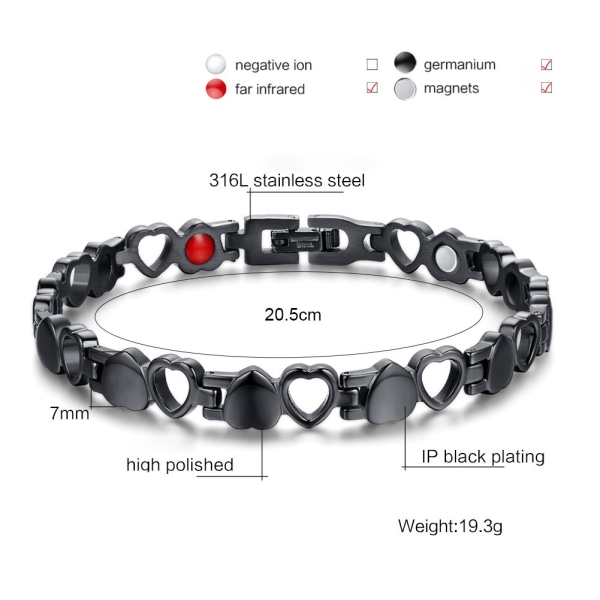 Titanium Magnetiskt Armband Hjärta Ihålig Design Länk Stilrena Magnet Armband för Kvinnor