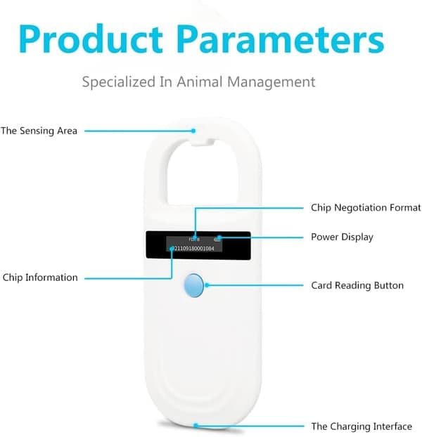 Dog Microchip Reader Pet Chip Scanner with OLED Display Supports FDX-B (ISO11784/11785) and EMID Microchip for Animal Management.