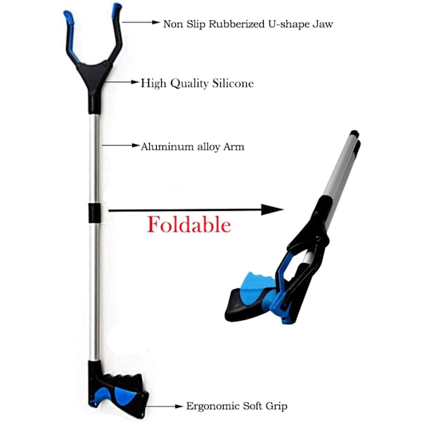 Hopfällbar gripare, set med 2 griptänger, roterande griptänger, soptänger, halkfria gummigripare, lång griparm för seniorer, sopor