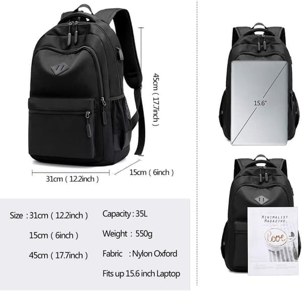 Waterproof Oxford Fabric Backpack, Universal Design with USB Charging Port.