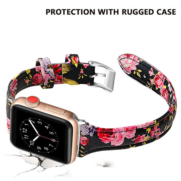 Läderband Kompatibelt med Apple Watch Band, Ersättningsarmband Sport Rem för Iwatch Serie 5 4 3 2 1 med Rostfritt Stål Spänne 38-40mm Svart