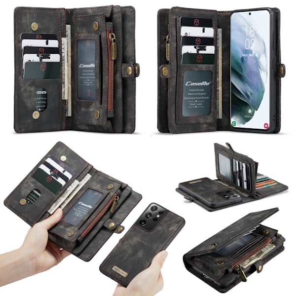 Samsung Galaxy S21 Ultra - CASEME 2-i-1 Multifunktionellt Plånboksfodral - Svart Black Svart