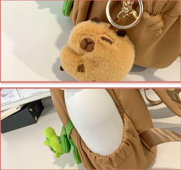 Backpack, 15L Holds laptop in compartment, With Capybara pendant, Brown