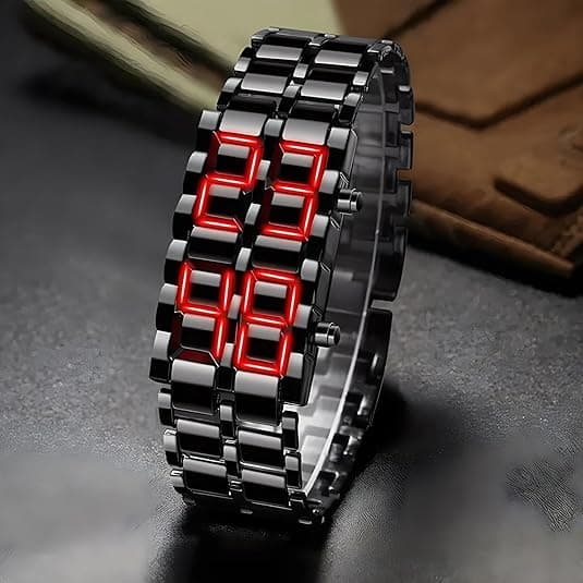 Herre Lava Stil Rustfrit Stål Ur Rød Blå LED Digital Ur Sort Armbåndsur