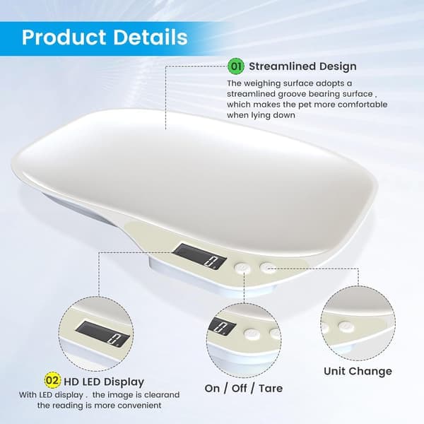 Miniature scale for pets, small animal scale, digital kitchen scale with LED display, small household scale, portable scale for dog and cat