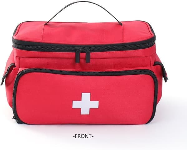 Large First Aid Bag Red Medical Storage Multi-Compartment PVC Interior Elastic Straps Emergency Kit Storage (Red)