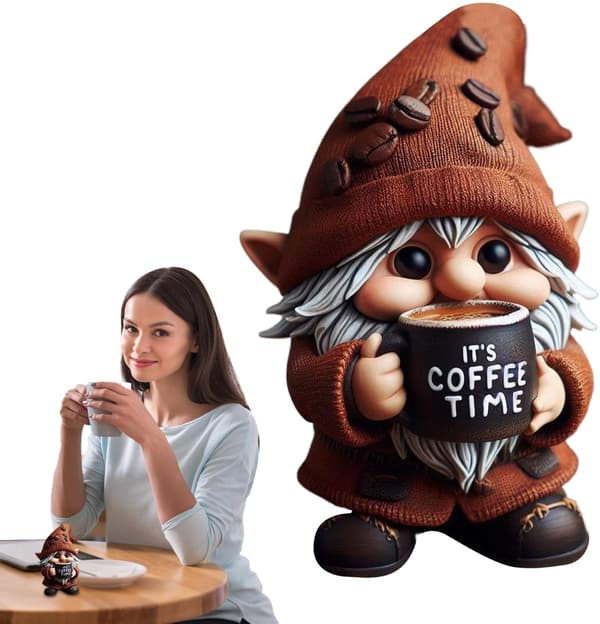 Handmade Coffee Gnome Statue - Kitchen Counter Decor for Coffee Lovers, Unique Gift for Home & Cafe