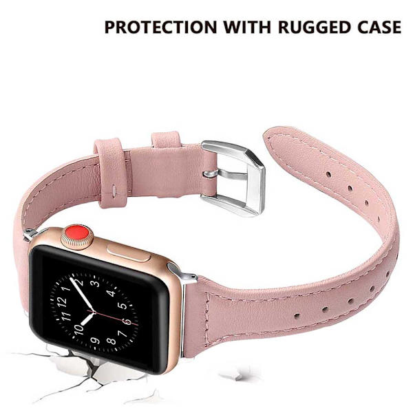 Läderklockarmband, Kompatibelt med Apple Watch, Kornläderband Smalt &amp;amp; Tunnt Ersättningsarmband för iWatch Serie 5 4 3 2 1 38-40mm Svart
