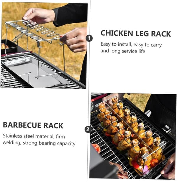 Bærbart kyllingegrillstativ i rustfrit stål, foldbart grillstativ til camping og picnic