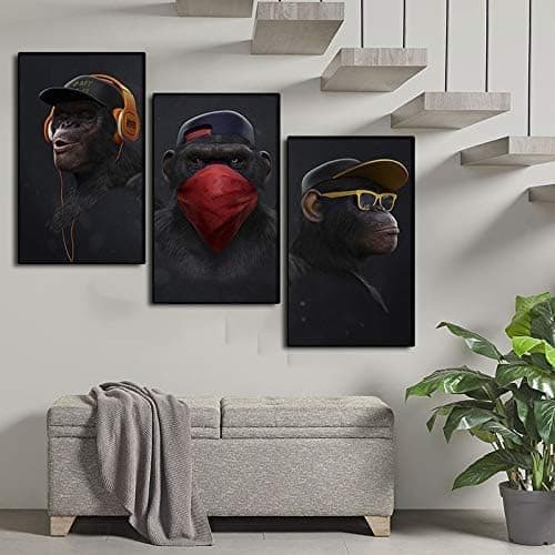 Wise Monkeys Canvas Väggkonsttryck Canvasutskrift för vardagsrum Modern heminredning 30x50cm 3 delar Endast canvas