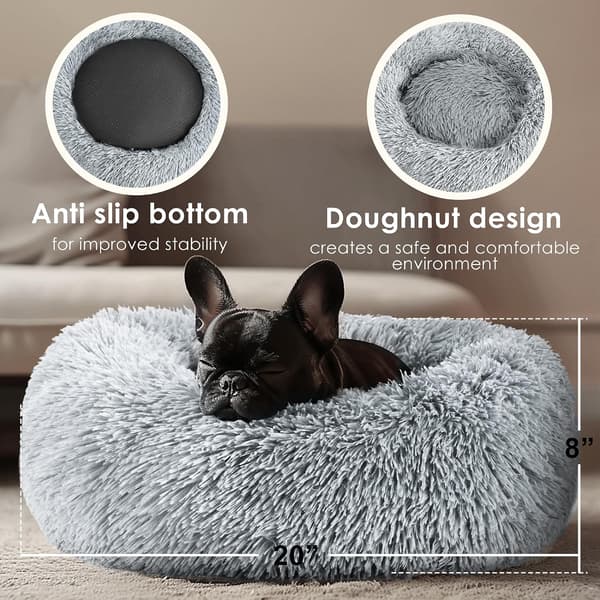 Indendørs katte- og hundeseng, 20-tommer beroligende donutseng til hvalpe og killinger, vaskbar rund fluffy kæledyrsseng til små til mellemstore hunde og katte (lysegrå) Light Gray