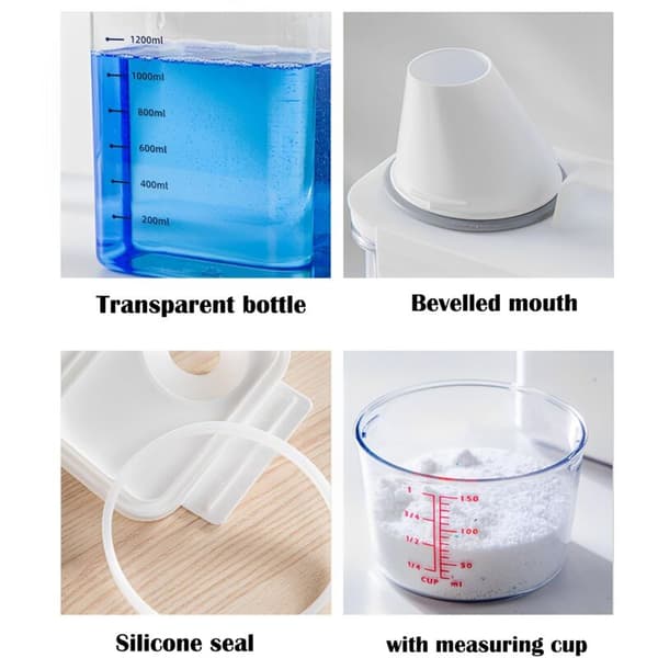 Sæt med 2 vaskemiddelbeholdere. 1800 ml vaskemiddeldispenser med målebæger. Vaskemiddeldispenser. Vaskemiddelbeholder.