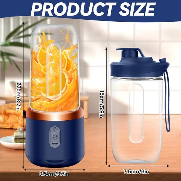 400 ml elektrisk bærbar blender, smoothieblender, mini bærbar blender, børster og 6 blader, bærbar blender