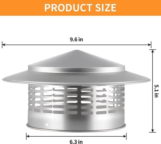 16 cm innerdiameter 304 rostfritt stål rund skorstenskåpa, kaminrörstoppkåpa, lämplig för externa eldstadsrör