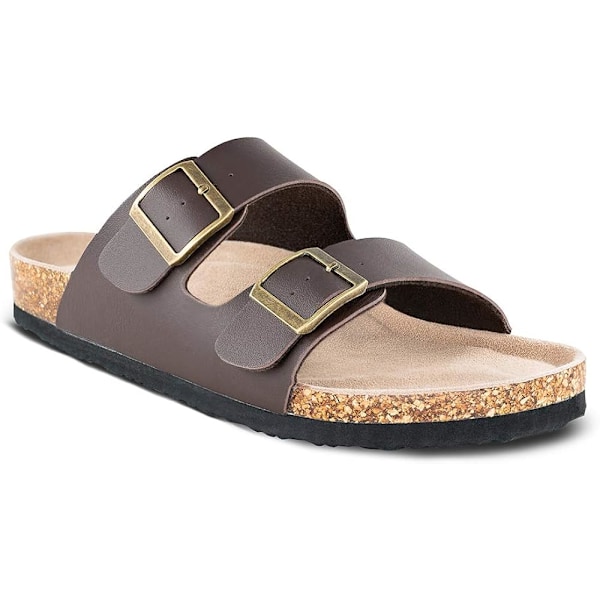 Herr Slip On Flat Casual Cork Sandaler med 2-remsspänne, Läder Cork Slide Arizona Sandaler för Män