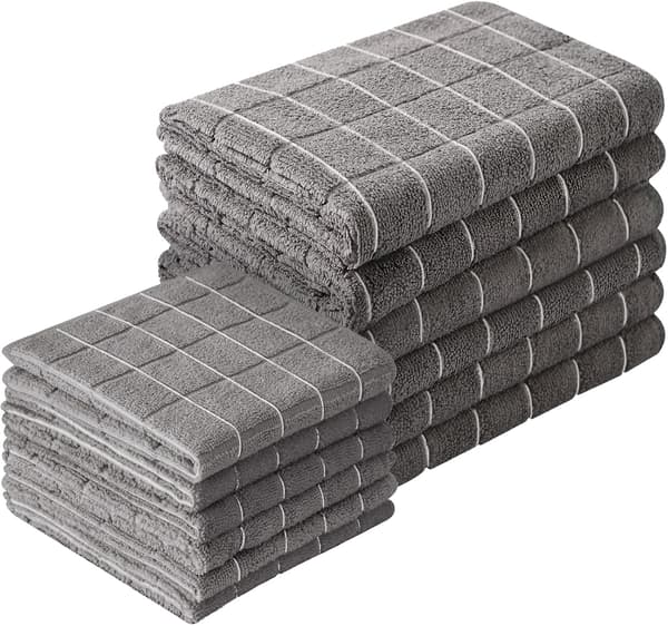 45*65/30*30cm Kökshanddukar och Disktrasor Set, Set med 12 Stora Mikrofiber Diskhanddukar, Disktrasor för Matlagning och Bakning, Grå