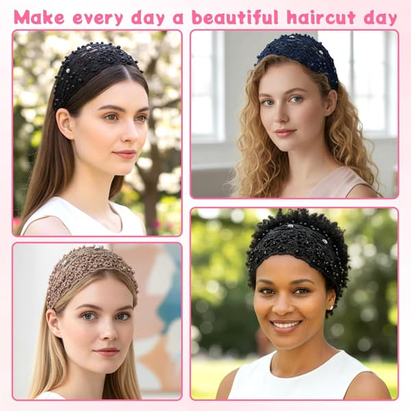3 stk. Boho-Chic Krystal Perleudsmykkede Brede Hårbånd, Brede Boho Perlehårbånd til Kvinder, Blomsterperlebesat Blonde Elastisk Hårbånd Egnet til Daglig Brug