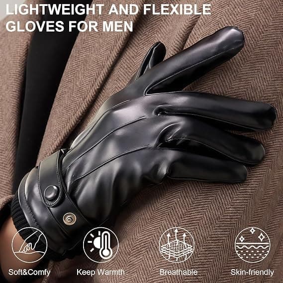 Ægte læderhandsker til mænd - Herrehandsker velegnede til vinter, touchscreen-kompatible, lavet af ægte læder med et varmt kashmirfor.