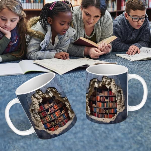 Library Shelf Shaped Mug Perfect for Book Lovers Unique Ceramic Cup Dishwasher and Microwave Safe 325 ml.