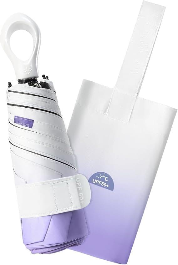 Mini reseparaply UPF 50+, hopfällbart kompakt handväskparaply, lätt UV-skyddsparaply för kvinnor och flickor