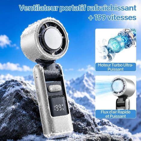 Mini Portable Air Conditioner Fan, Foldable Fan with LED Display, Cooling Function, 1-199 Wind Speeds, 4000mAh (White)