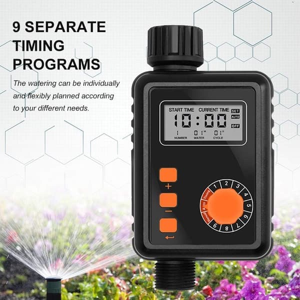 Elektronisk vandingsur med regnsensor IPX5 Automatisk sprinklerstyring 9 programmer LCD-display til have og drivhus