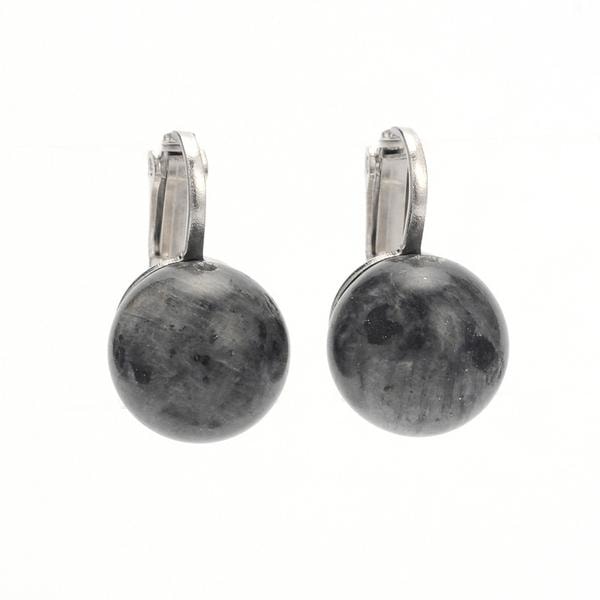1 Par Clips örhängen med  12 mm. runda Halv Ädelstenar. 5 Labradorite 5 Labradorite