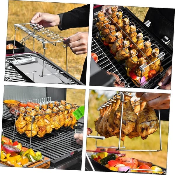 Bærbart kyllingegrillstativ i rustfrit stål, foldbart grillstativ til camping og picnic