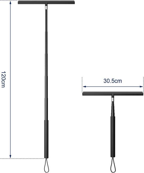 Improved Shower Squeegee with Removable and Extendable Handle - Glass and Tile Cleaner for Bathroom Doors and Walls Includes 2 Self-Adhesive Hangers