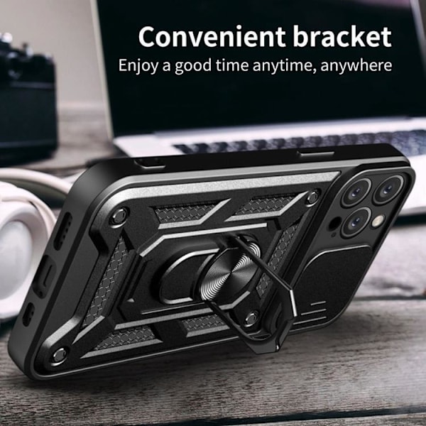 iPhone 14 Pro Skal Kameraskydd Kickstand - Svart