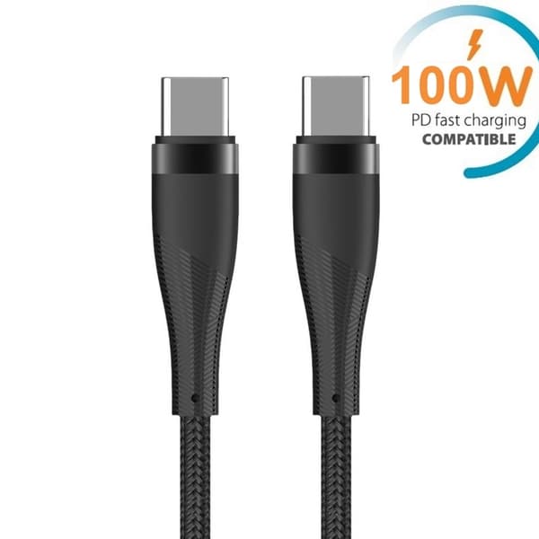100W PD Hurtiglading USB-C til USB-C-kabel Samsung, iPhone Svart black