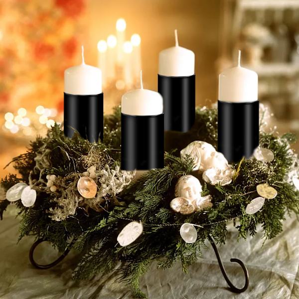Ljusstake i metall för DIY adventskransljusstakar, 4 st svarta ljusstakar med dorn för adventskrans, för DIY adventskrans