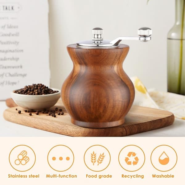 Pepper Mill Set Manual Wooden Hand Crank Salt Grinder with Adjustable Coarseness Spice Grinders