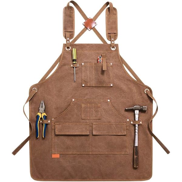 DIY-förkläde med multificka verktygshållare vaxad canvas arbetsförkläde, unisex vatten- och vaxbeständigt förkläde, idealiskt för ingenjörer snickare hantverkare krukmakare