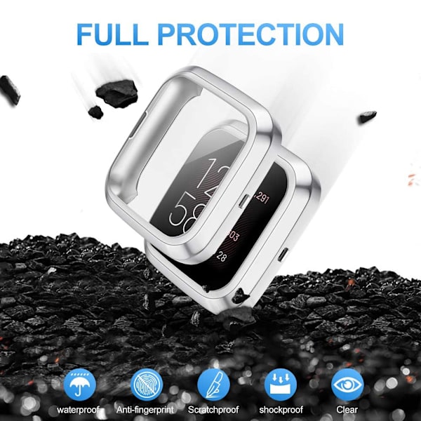 [2-pack] Fitbit Versa skärmskyddsfodral, helt runt elektropläterat mjukt TPU-skydd runt skyddande fodral transparent + svart