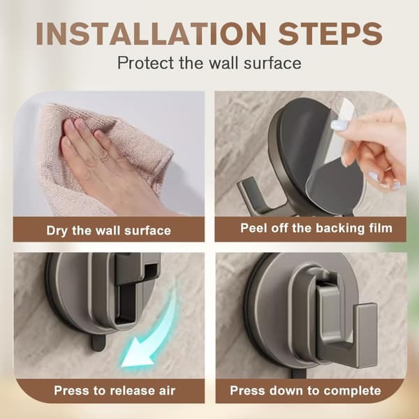 Door Ring Suction Cup Hook 2026 Upgraded Wreath Hook for Front Door Drill-Free Suction Cup for Hanging Towels (2-Piece Set)
