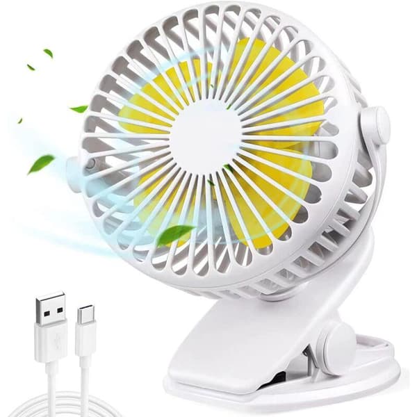 Stille USB-vifte. Bærbar USB-bordvifte med oppladbart batteri. 360° rotasjon - hvit.
