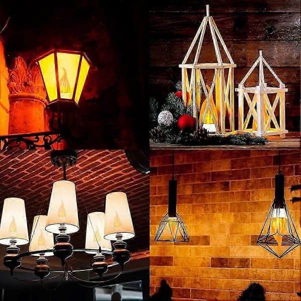 4-pakning 3W E14 LED-flammepære, dekorativ lampe med 3 lysmoduser
