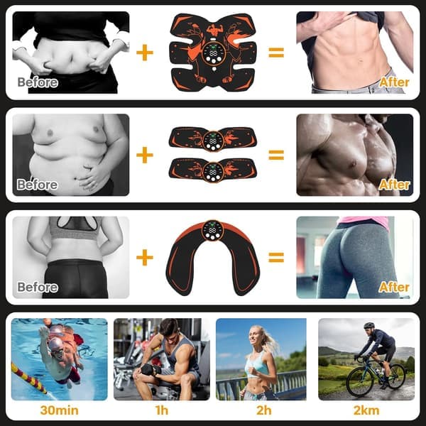 Muskelstimulator - Genopladelig helkropsenhed med 8 tilstande og 29 niveauer | multigym understøtter mave, arme, ben og balder