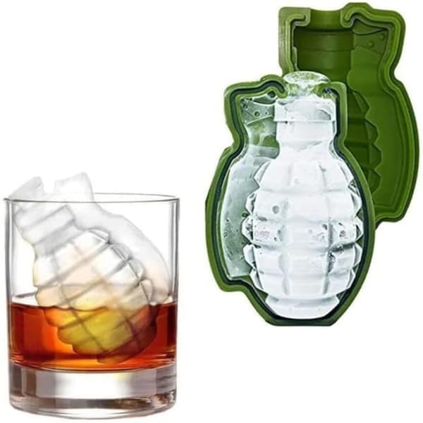 3-pack 3D Granat Isbitsform, Grön Silikon Handgranatformad Isbollsbricka för Whisky, Nyhet Ismaskin Present för Män och Mi