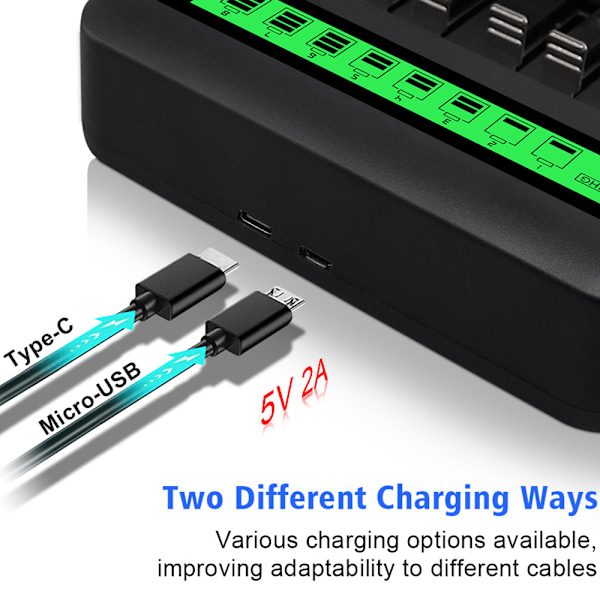 LCD Universal Batteriladdare - 8 Fack AA /AAA /C /D Batteriladdare för Uppladdningsbara