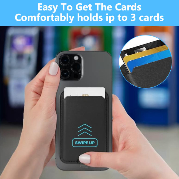 Magnetisk korthållarplånbok för iPhone - Magnetplånbok i läder kompatibel med MagSafe plånboksställ för baksidan av Apple Phone