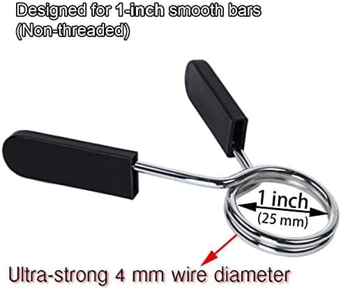 Spring Collars 1 inch (25mm) for Smooth Dumbbell Handles or Standard Barbells (4-Pack)