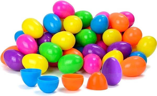 Förpackning med 50 plastpåskägg, 6,3 cm fyllbara påskägg, plastägg för äggjakt