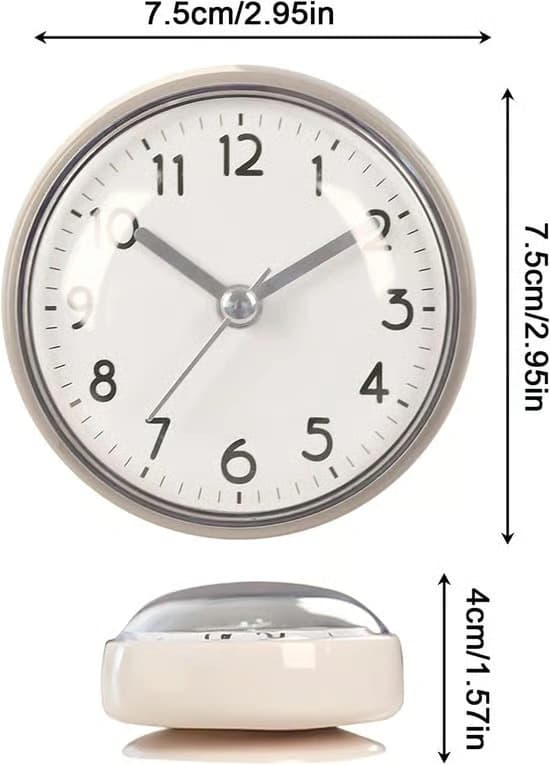 Waterproof Shower Clock 7.5 cm - Small Bathroom Clock with Suction Cup and Alarm - Easy-to-Read Clock for Shower, Kitchen, Refrigerator, and Mirror