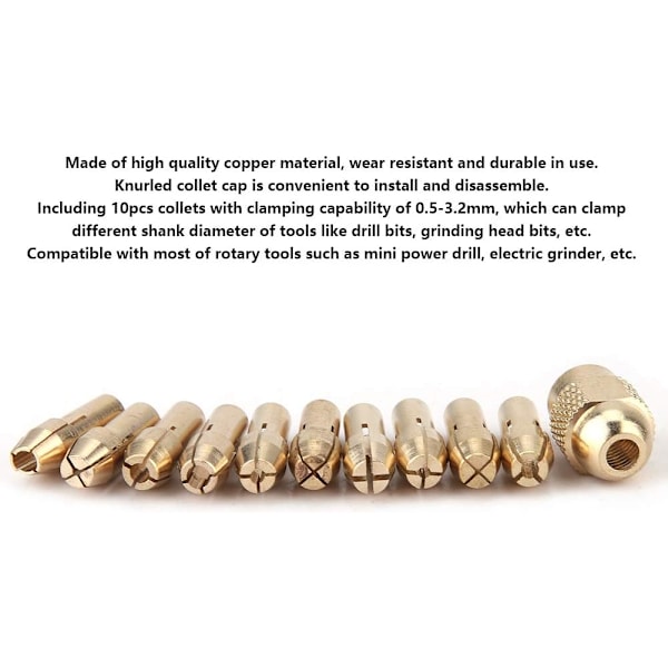 11 Styck Set Chuck Reservdelar Mässing 3Mm Mini För Dremel Borrslip Kopparbit 3000 11 Styck 4 Käft Kopparborr Spikavdragare För Mini Electric
