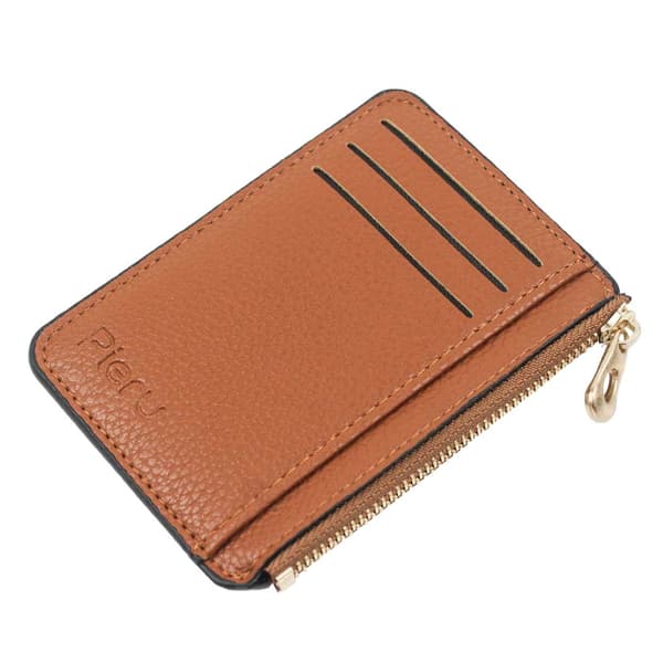 Spacious Card Holder with Zipper 9 Compartments Wallet Leather Brown brown brown