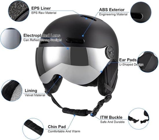 Ski Helmet with Detachable Goggles Size M (55-58 cm) Lightweight Shockproof Windproof 12 Ventilation Holes Removable Inner Lining