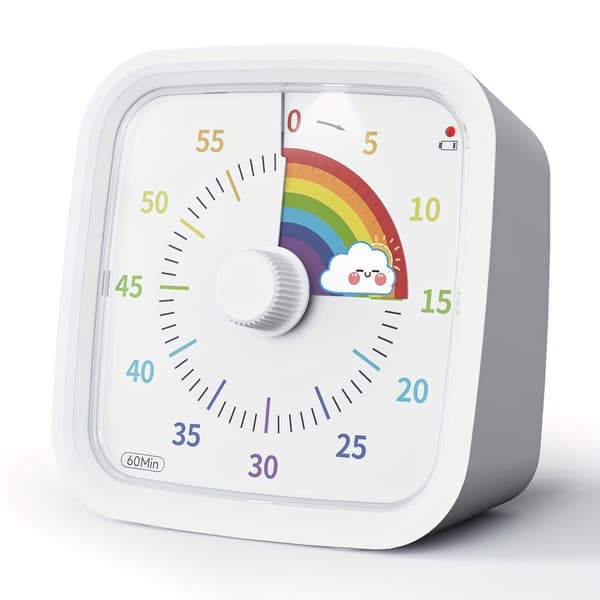 60-minuters visuell timer med skyddande silikonfodral, tyst drift och indikator för lågt batteri