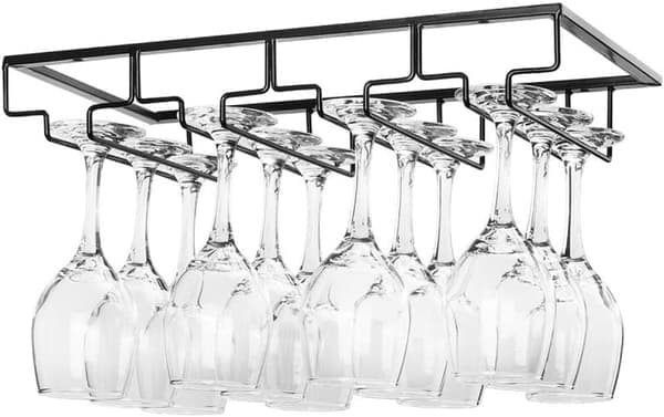 2-delt vinreol under skab - Metal, 4 rum - Ophængsreol til bar køkken - Sort - 40x22,5cm